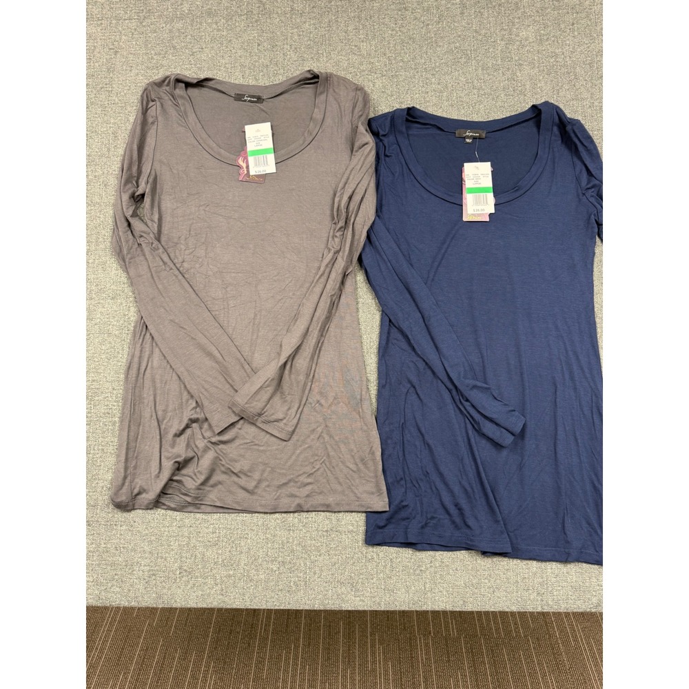 Soprano Womens Scoop Neck Long Sleeve Top Bundle Charcoal Navy T9931 L NEW 2PK